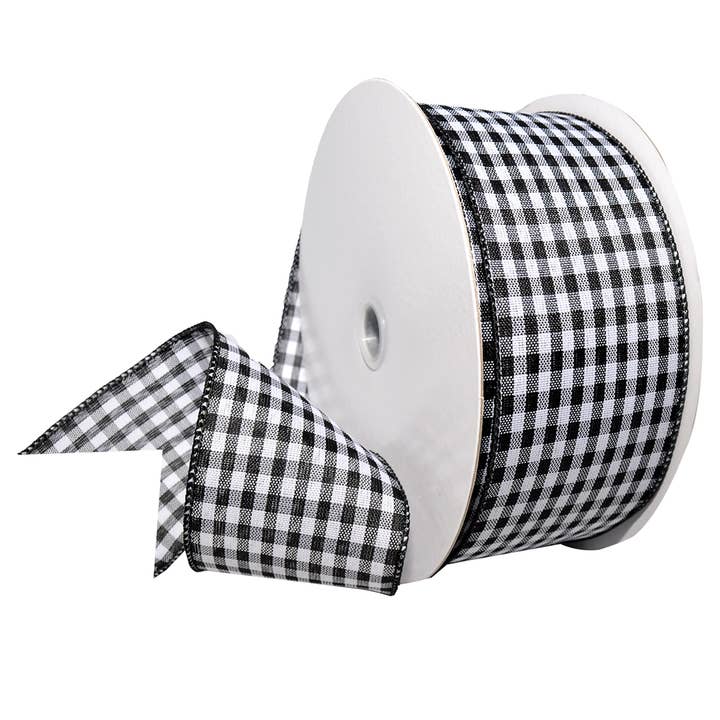 #7379 CHECKMATE PLAID (wired) Black/White Gingham Check for wholesale by Morex Ribbon