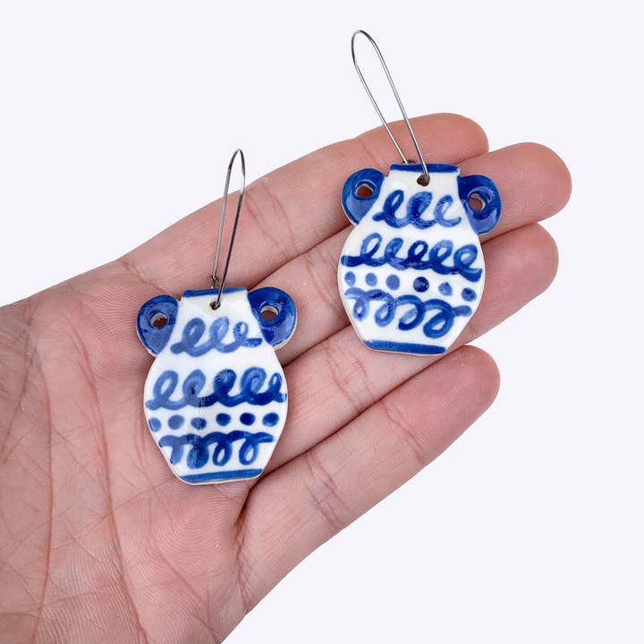Handmade Ceramic Earrings: Blue Urn for wholesale by Togetherness