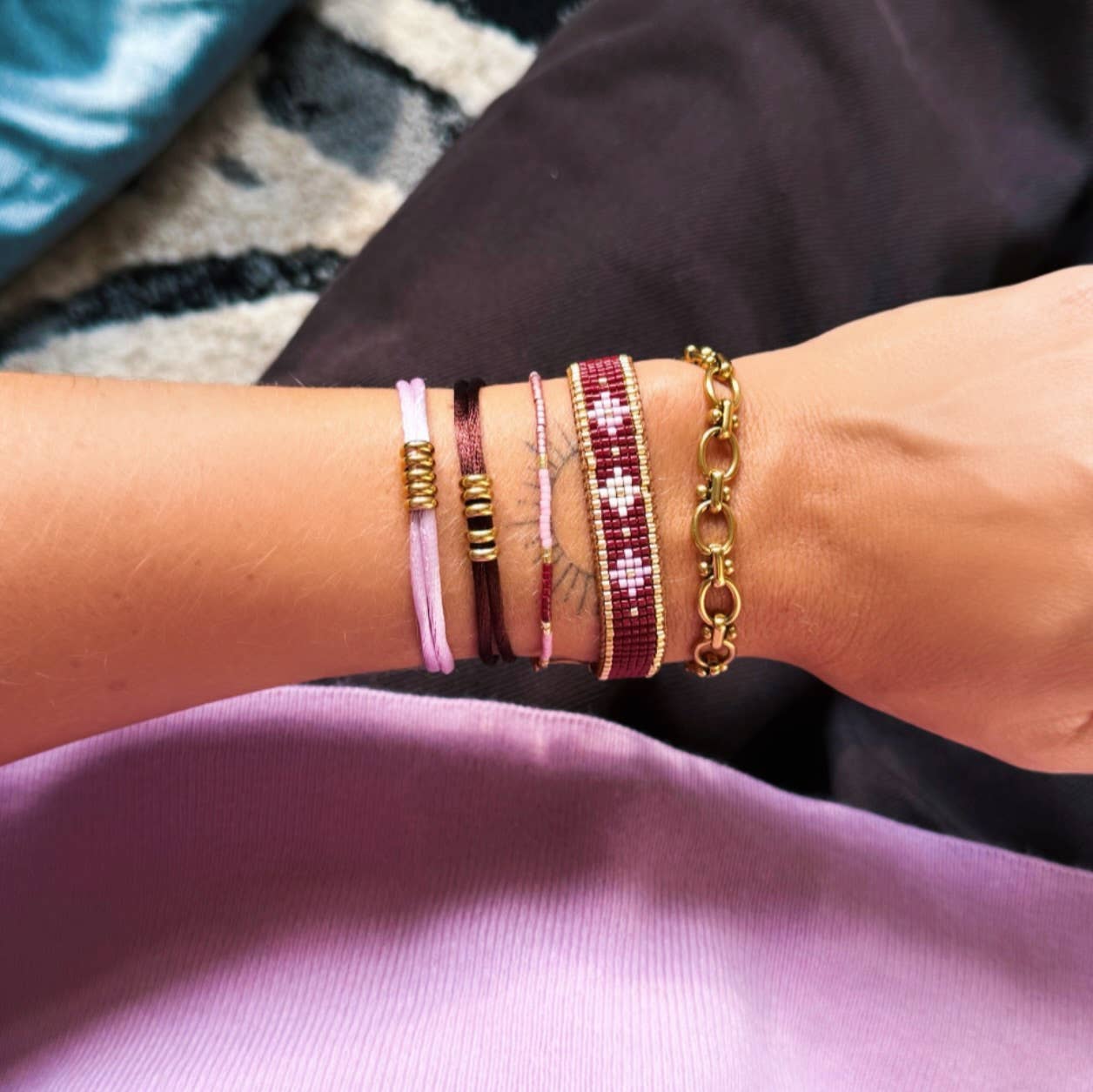 Bazou - Wholesale Beaded Bracelet - Miyuki bracelet color blocking - lilac/taupe/bordeaux2