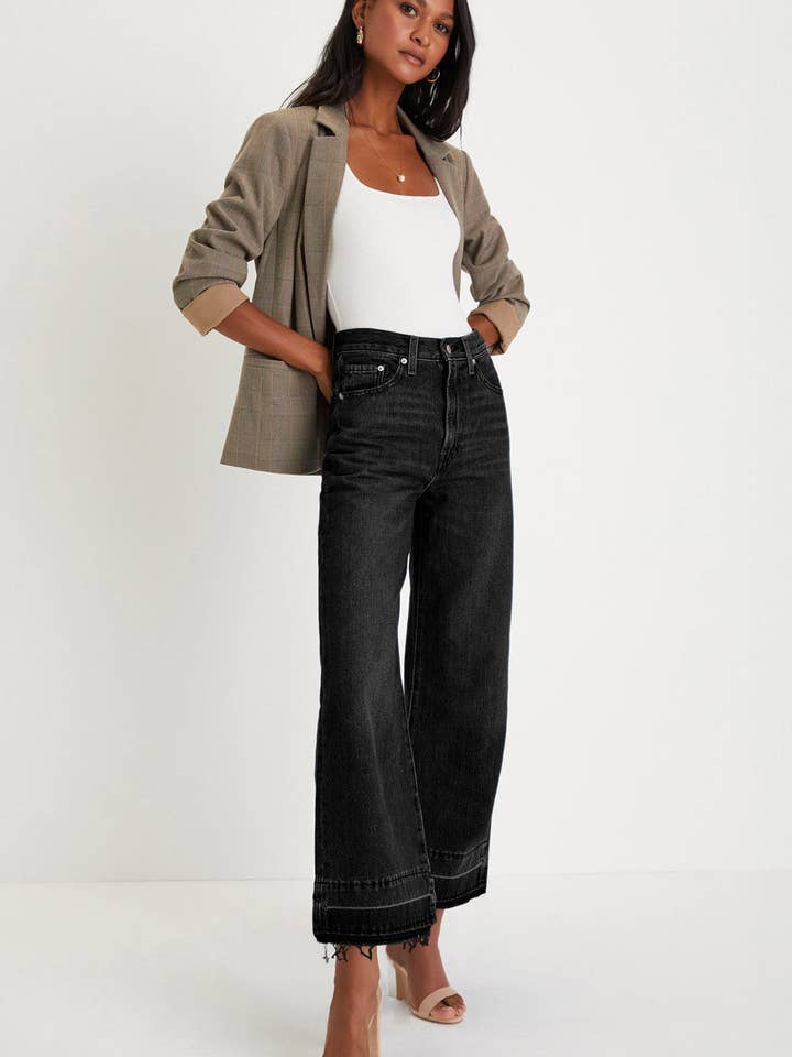 Lovesoft - Venta al por mayor Vaqueros - Mujer - Vaqueros de pierna recta suelta de cintura alta en bruto5