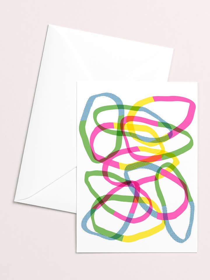 Whirl Risograph Greeting Card for wholesale by Mezzaluna Studio