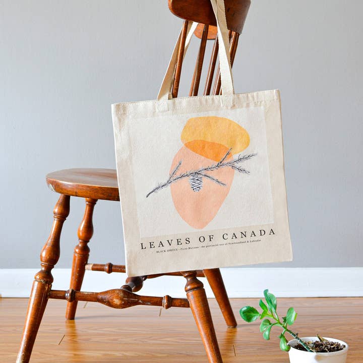 TOTE BAG | PROVINCIAL TREE OF NEWFOUNDLAND LABRADOR for wholesale by Leaves of Canada