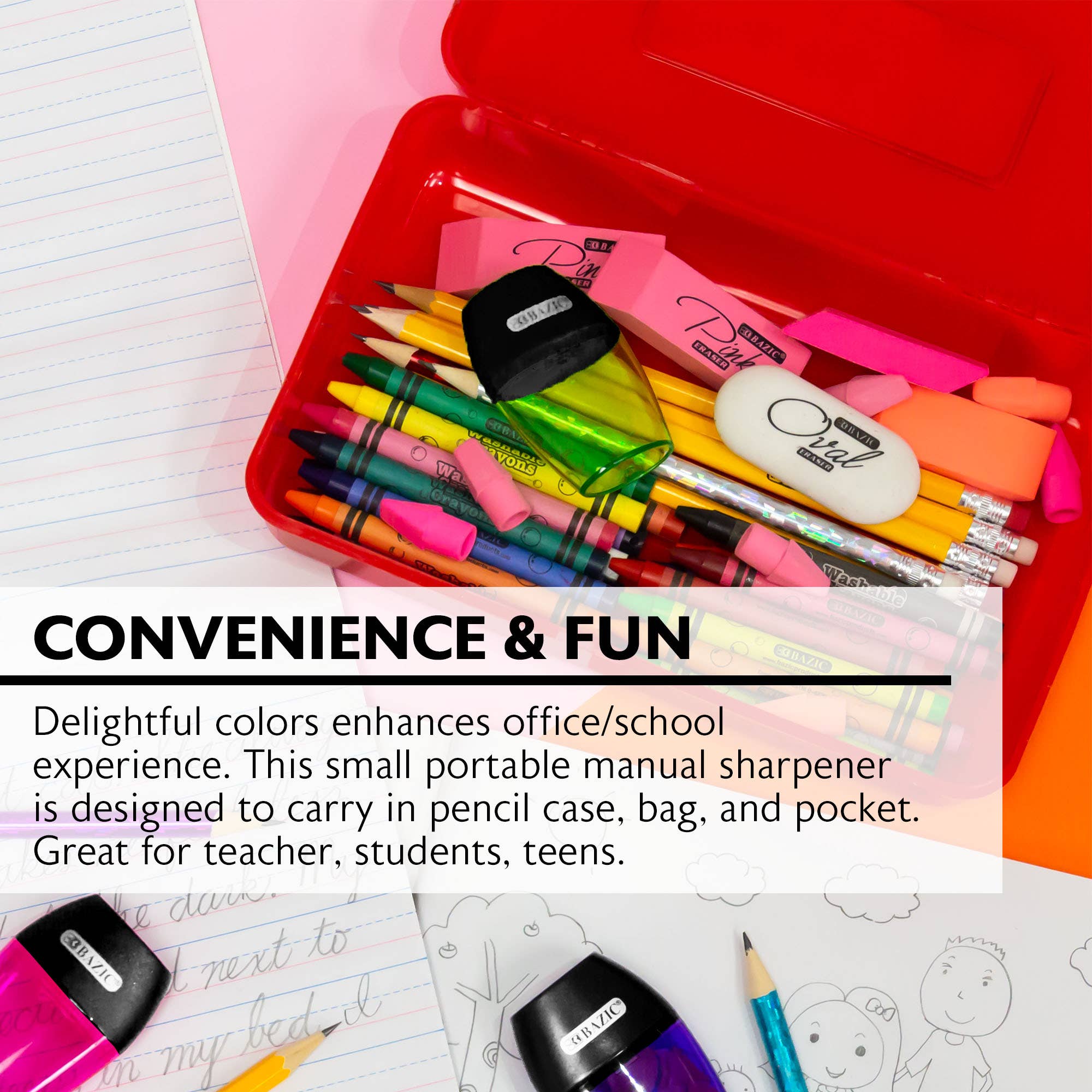 BAZIC Products - Vente Taille-crayons - Aiguiseur monotrou BAZIC avec réceptacle3