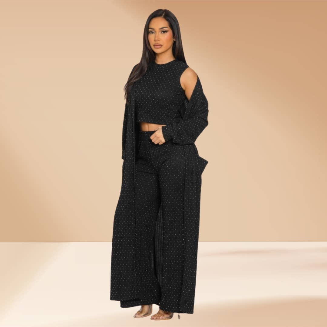Celystrends - Vente Ensemble haut et pantalon (PAS d'intérieur) - Femme - Ensemble de 3 pièces avec pierres partout : pantalon et cardigan17