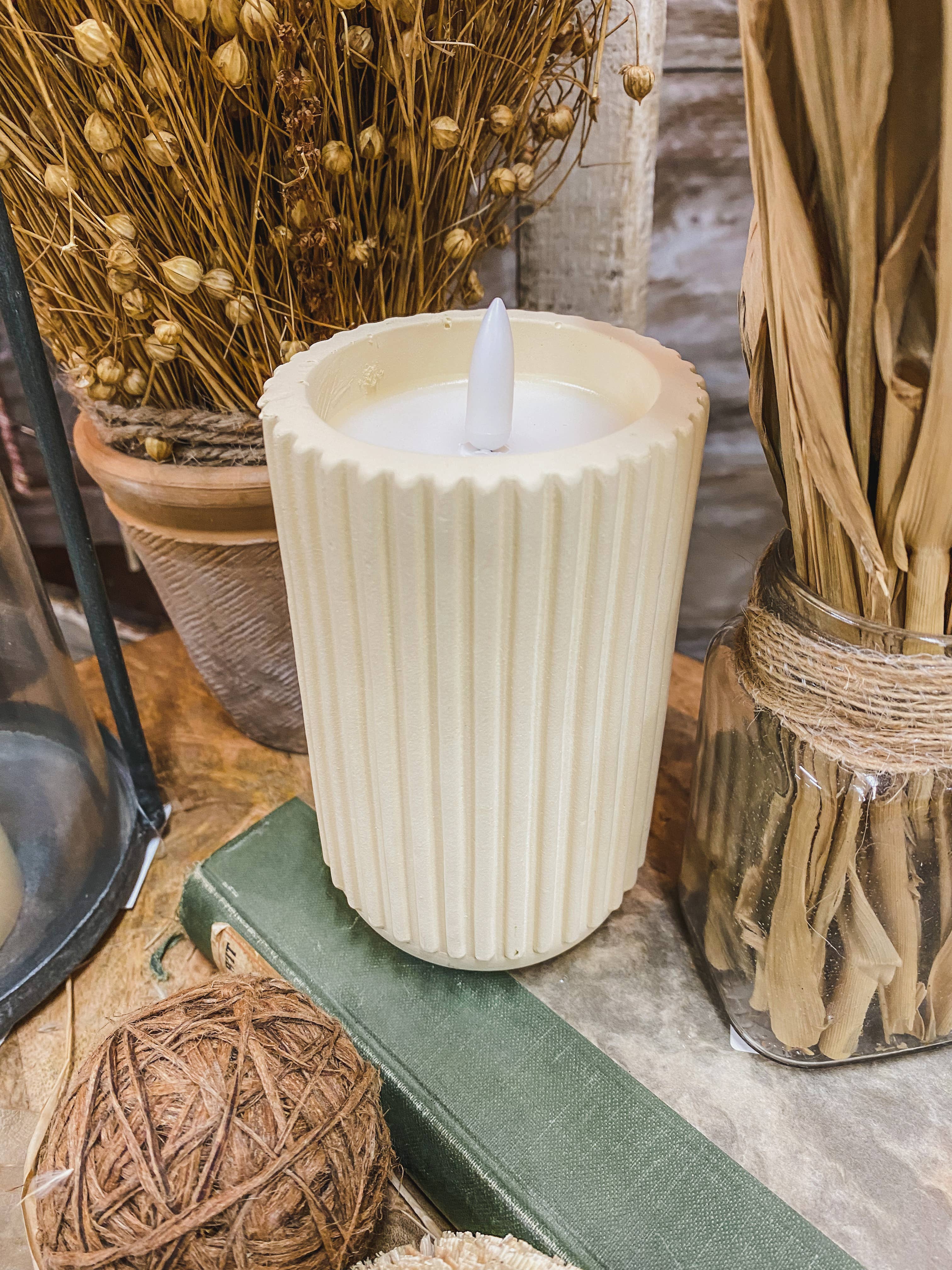 Wholesale Home Decor - Wholesale Flameless Candle - Cream Cement Look Glow Pillar 3x5in1