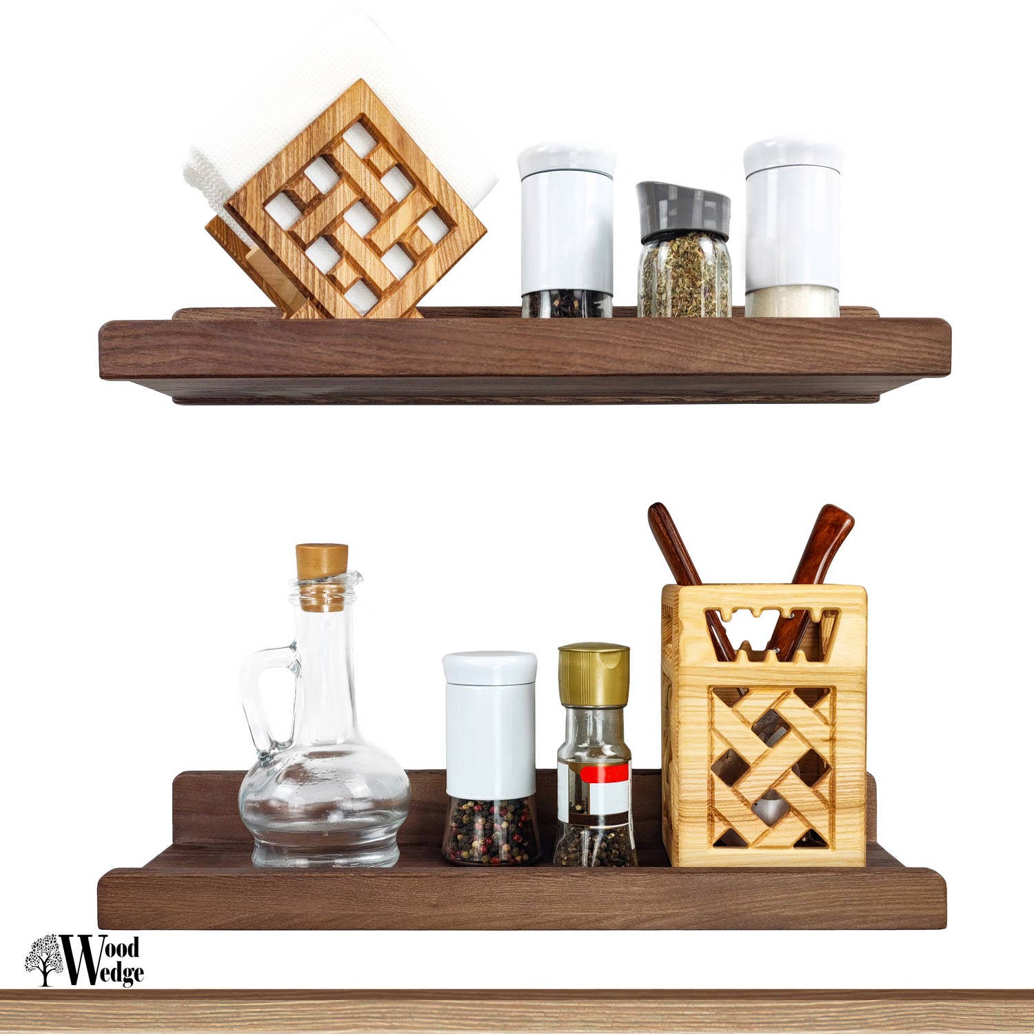 Wood Wedge - Vente Étagères murales - Étagère murale flottante en bois avec rebord, étagère d'exposition 40 cm15