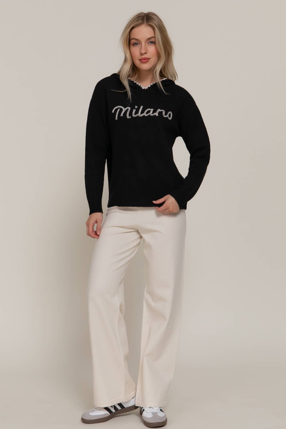 Active Basic | Active USA - Vente Pull en maille – femme - Sweat à capuche à manches longues avec détail de couture et lettres4