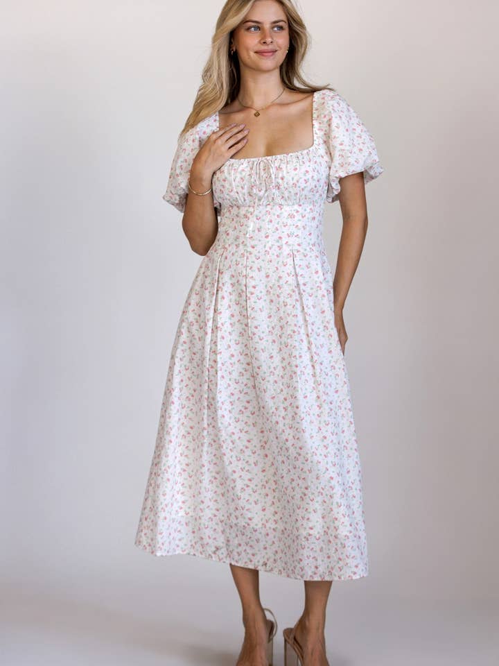 SJD7757-1 - FLORAL PUFF SLEEVE MIDI DRESS for wholesale by STORIA