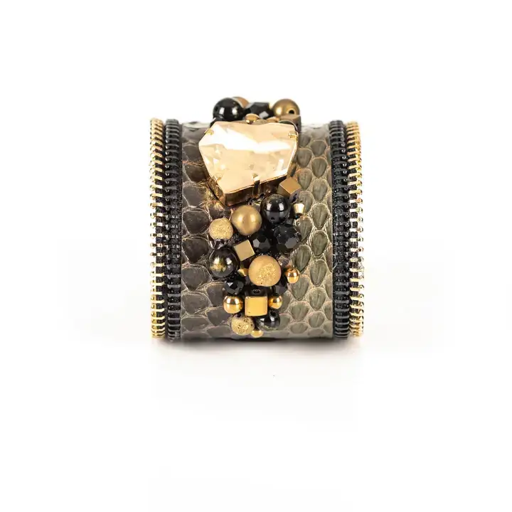 The Dark - Wholesale Cuff Bracelet - Golden Serpent Cuff Italian Python Leather Bracelet2