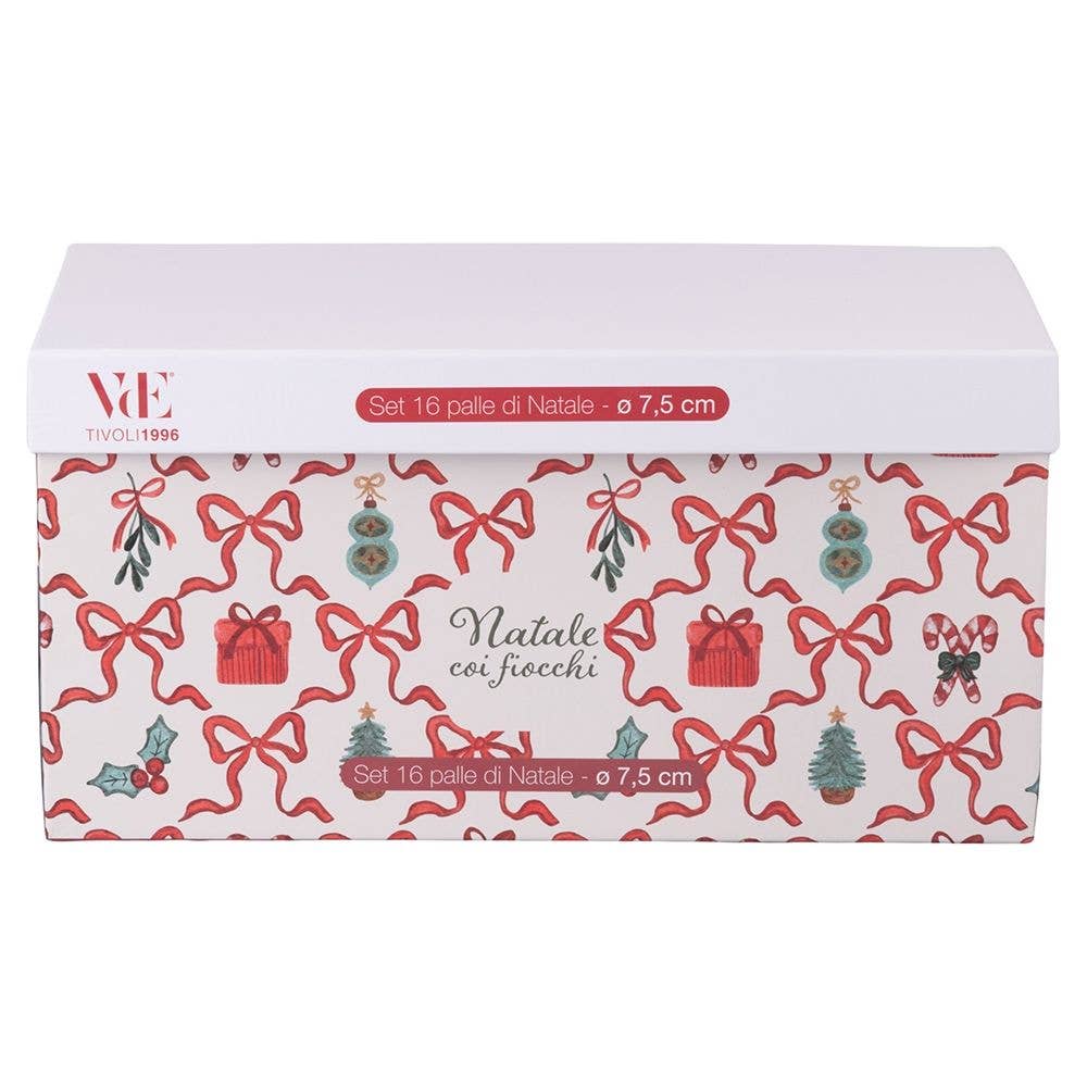 VdE Tivoli 1996 – Großhandel Verzierungs-Set – WEIHNACHTEN MIT SCHLEIFEN SET 16 KUGELN 7,5CM 4 SORTEN1