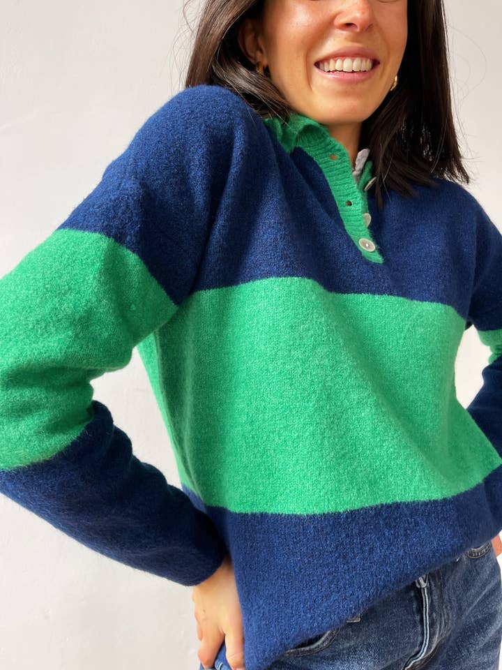 MindTraveler - Wholesale Knit Sweater - Women's - Paola Green and Blue Sweater