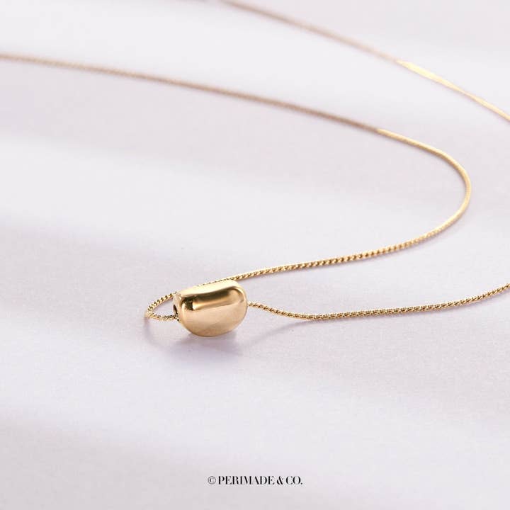 Perimade & Co. LLC - Wholesale Pendant/Charm Necklace - Cute Gold Acacia Bean Necklace in 925 Sterling Silver, Steel