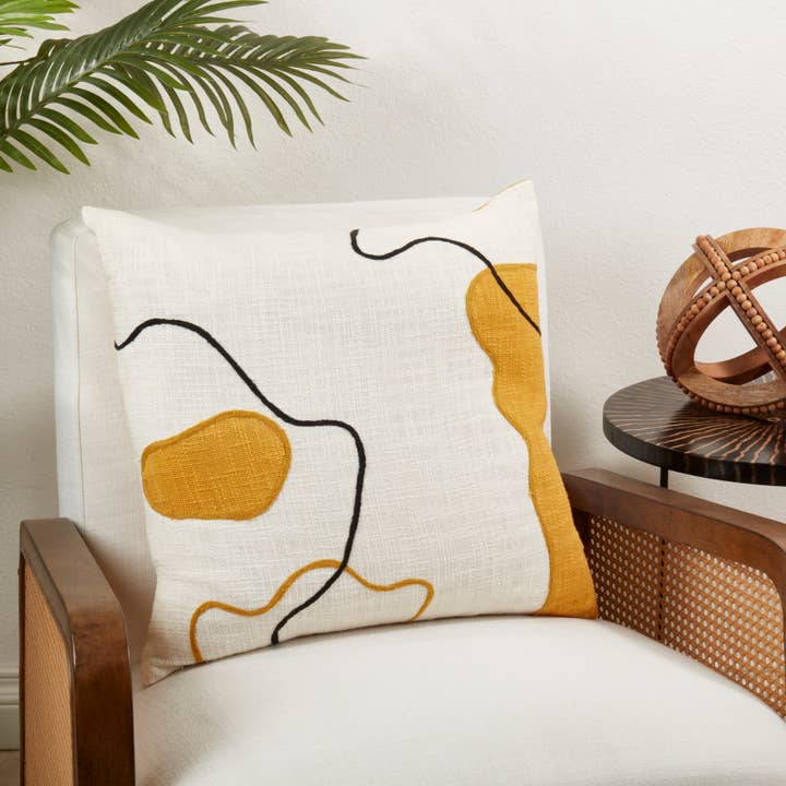 Mustard Artistic Flair Abstract Throw Pillow for wholesale on Faire