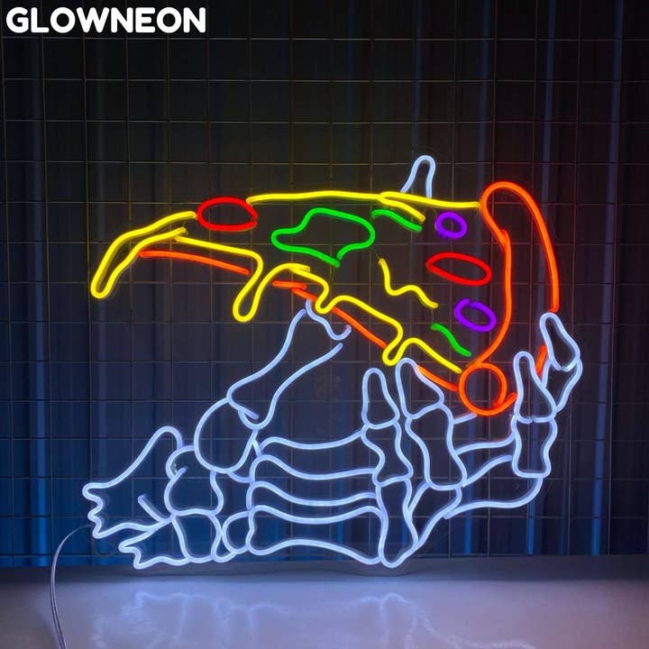 Glow Neon - Wholesale Neon Sign - Skeleton's Hand Pizza Neon Sign, Pizza Restaurant Led Light