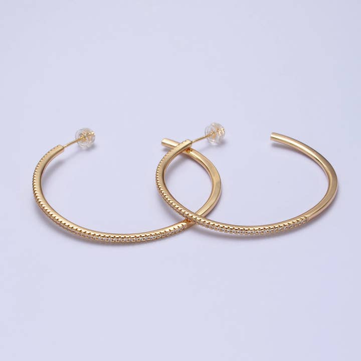 Minimalist Gold Hoop Earring with Micro Pave CZ Stone in Gold, Silver AB471 AB472 AB742 AB747 for wholesale by Aim Eternal