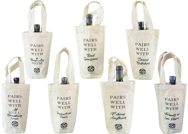 Cuss Kitchen - Wholesale Wine Gift Bag - WTF Wine Tasting Friends Funny Canvas Fabric Wine Gift Bag1