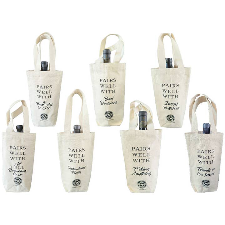 Cuss Kitchen - Wholesale Wine Gift Bag - WTF Wine Tasting Friends Funny Canvas Fabric Wine Gift Bag1