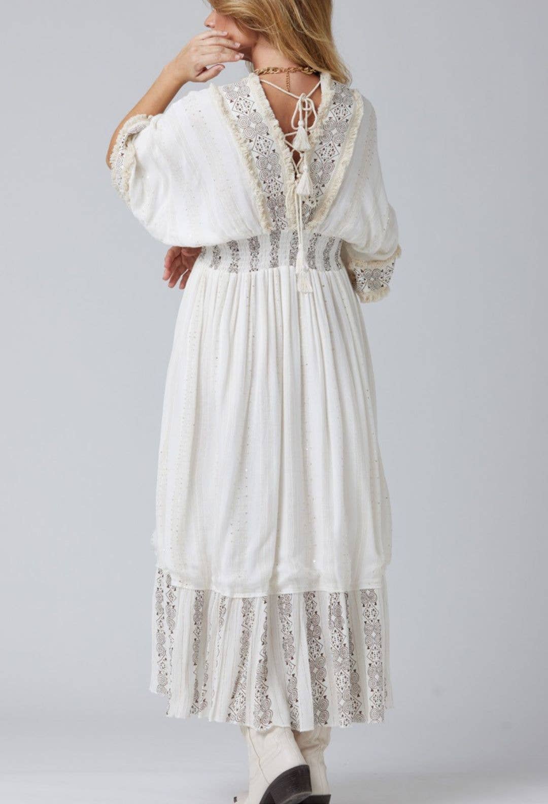 Ecru print Nature Long V-Neck Dress for wholesale on Faire1