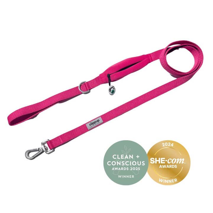Pink Dog Leash with Built-in Poop Bag Holder for wholesale by Ziippup - Eco Dog Leads & Collars