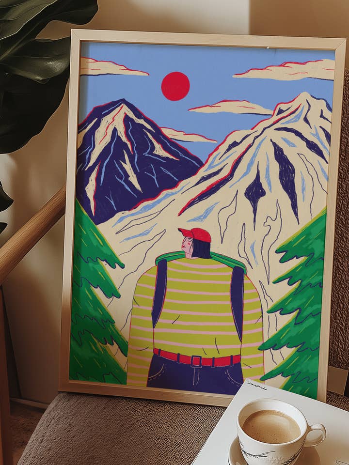 A3 Bergmädchen-Szene Illustrierter Kunstdruck für den Großhandel von Rosie Illustrates