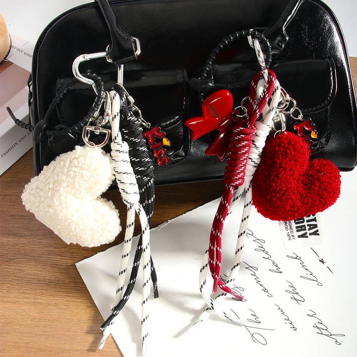 ACCITY - Wholesale Keychain - Women's - Chic Heart Bow Bag Charm with Braided Strap_CWMM7629