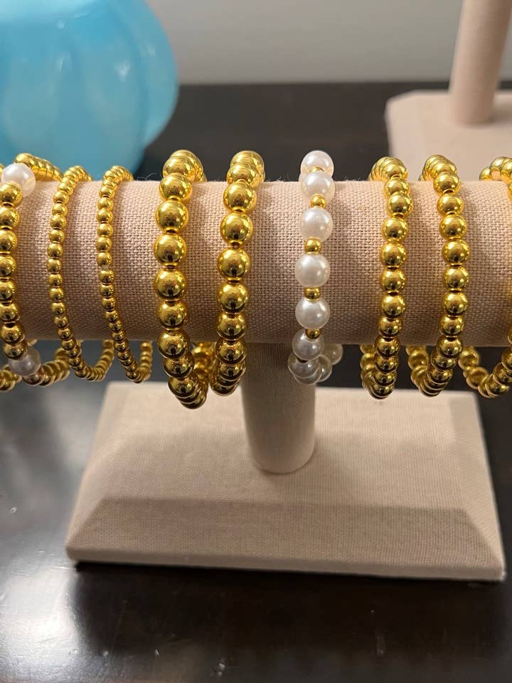Pulseras elásticas con cuentas doradas para venta al por mayor de Julie Anna J Designs