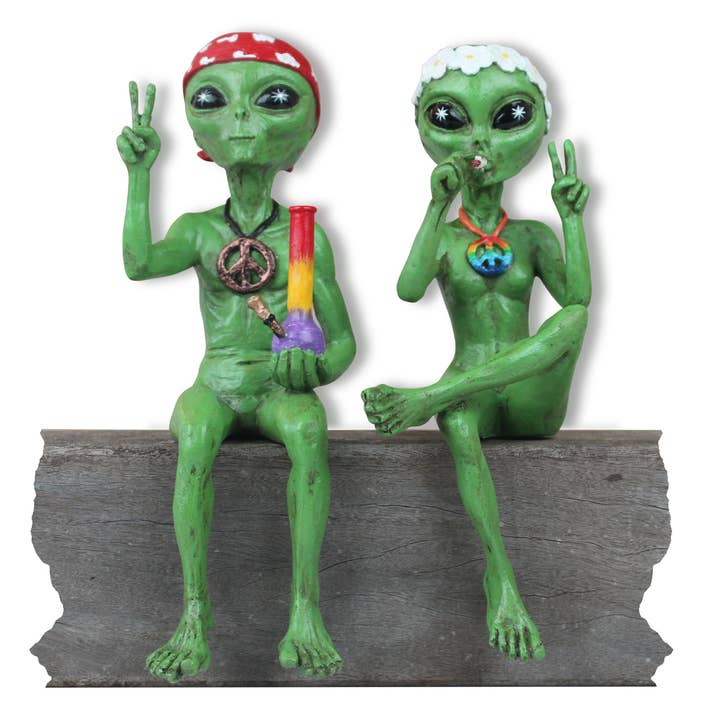 John Bernard & Company - Wholesale Decorative Figurine - “Hippie and Stoner” 10 Inch H Alien Shelf Sitter Statues