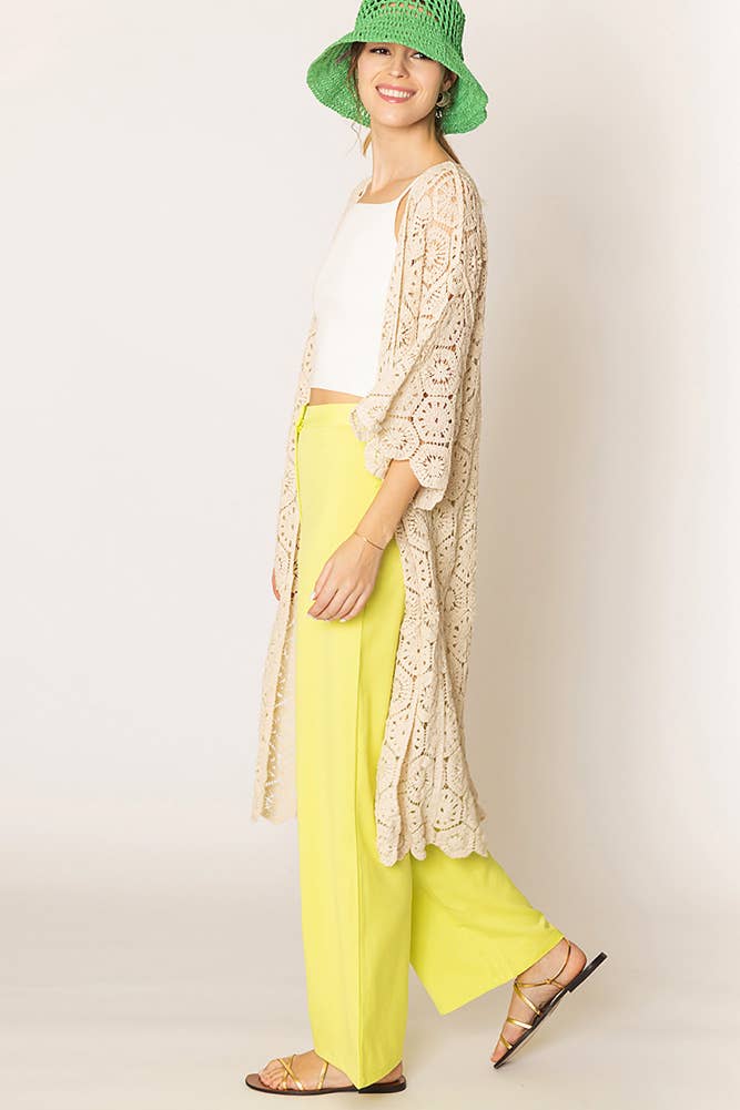 Hana - Wholesale Cardigan - Women's - Geometric Pattern Crochet Long Solid Cardigan3