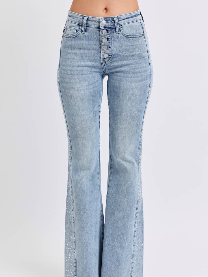 MR Rhinestone Side Panel Detail Flare for wholesale by Judy Blue Jeans
