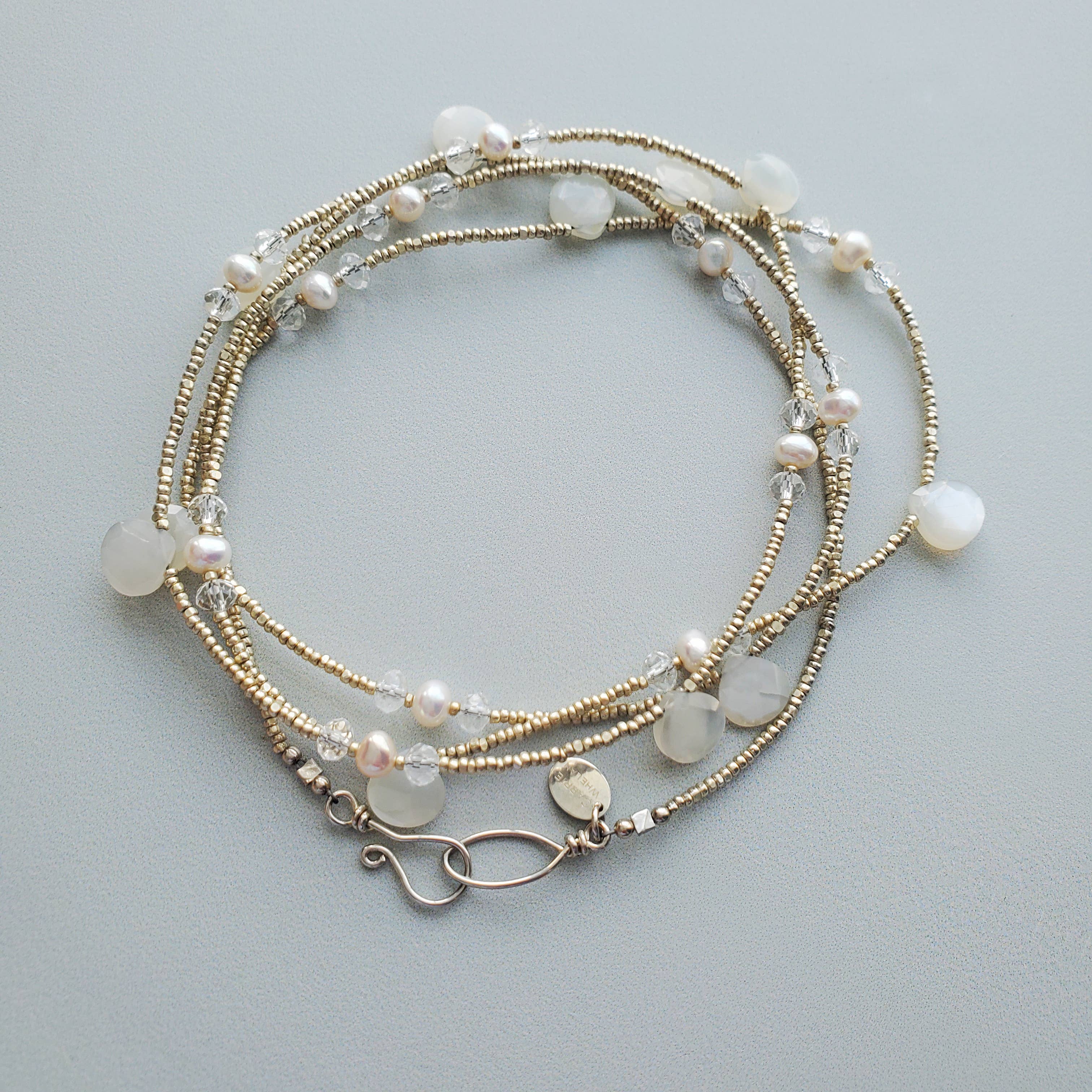 Carrie Whelan Designs - Wholesale Beaded/Pearl Necklace - Moonstone Pearl Long Silver Necklace1