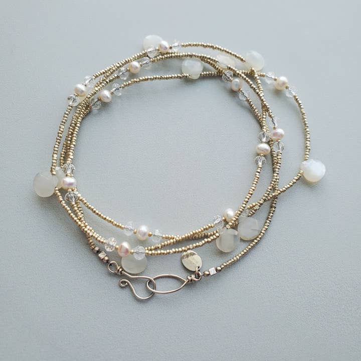 Carrie Whelan Designs - Wholesale Beaded/Pearl Necklace - Moonstone Pearl Long Silver Necklace1