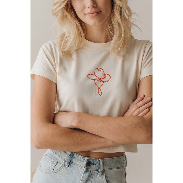 Cowgirl Hat Baby Tee Micro Ribbed for wholesale by Golden Rose