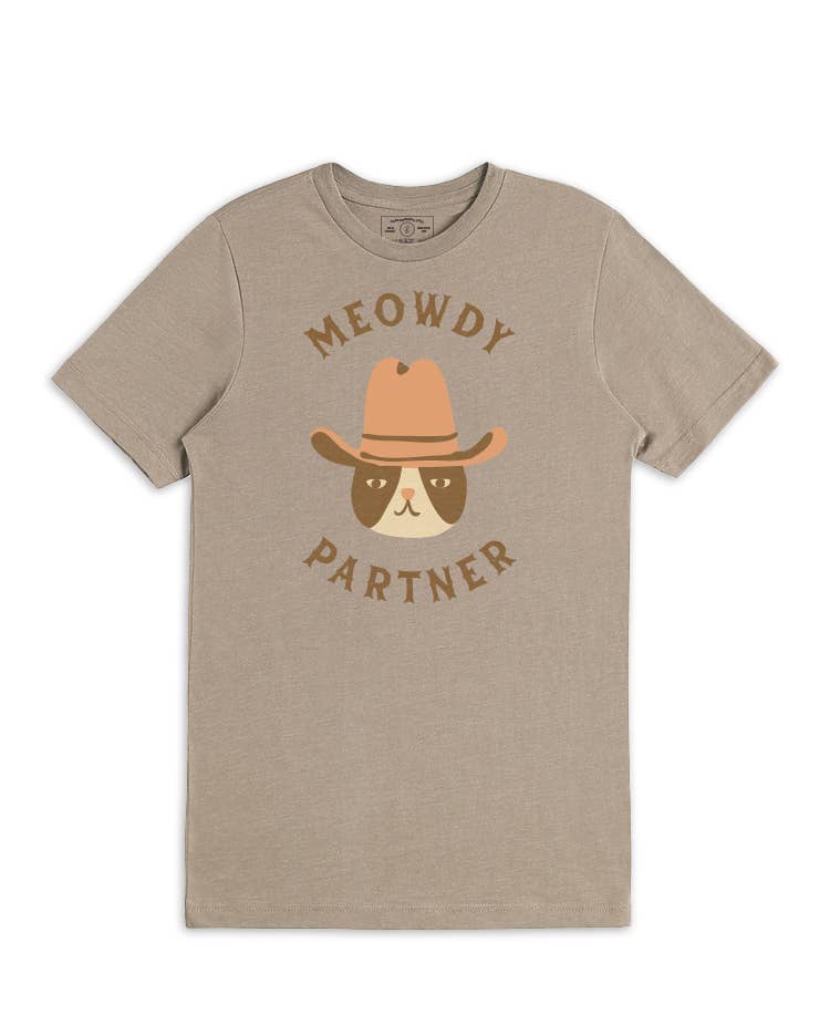Brown Heather Meowdy Partner Western Tee for wholesale on Faire0
