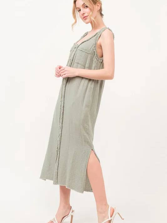 Sage And The Why Washed Gauzed Patch Pocket Tank Midi Dress for wholesale on Faire