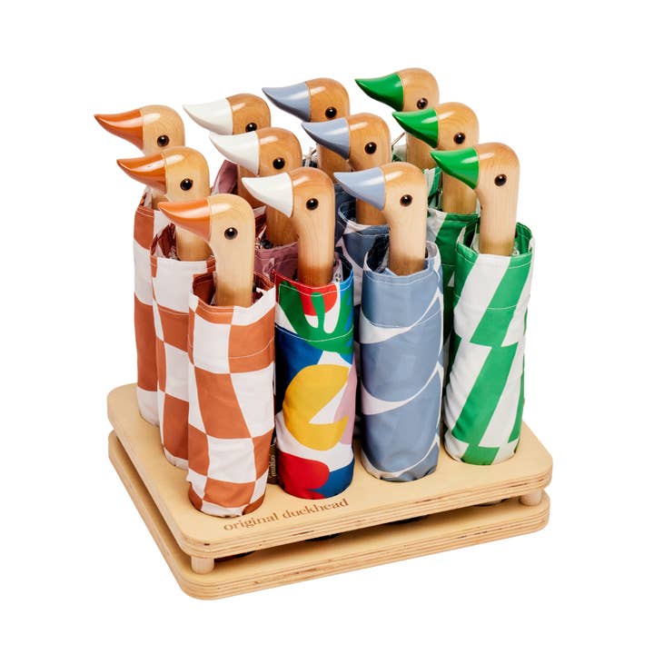 Original Duckhead USA - Wholesale Retailer Display - Accessories - 12-Slot Sustainable Wooden Umbrella POS Display Stand1