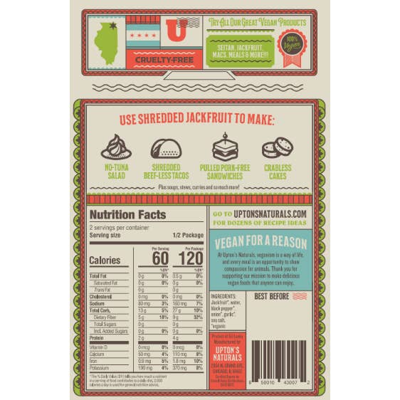 Upton's Naturals - Wholesale Shelf-stable prepared meal - Shredded Jackfruit, Lightly Seasoned1