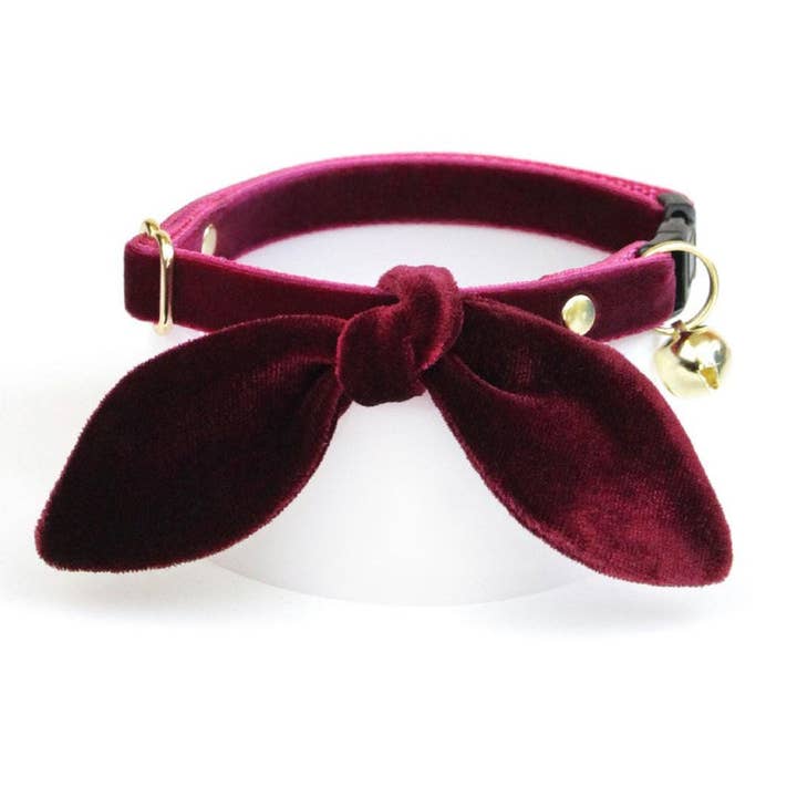 "Velvet - Merlot" - Cat Collar & Bunny Ear Bow Set for wholesale by Made By Cleo