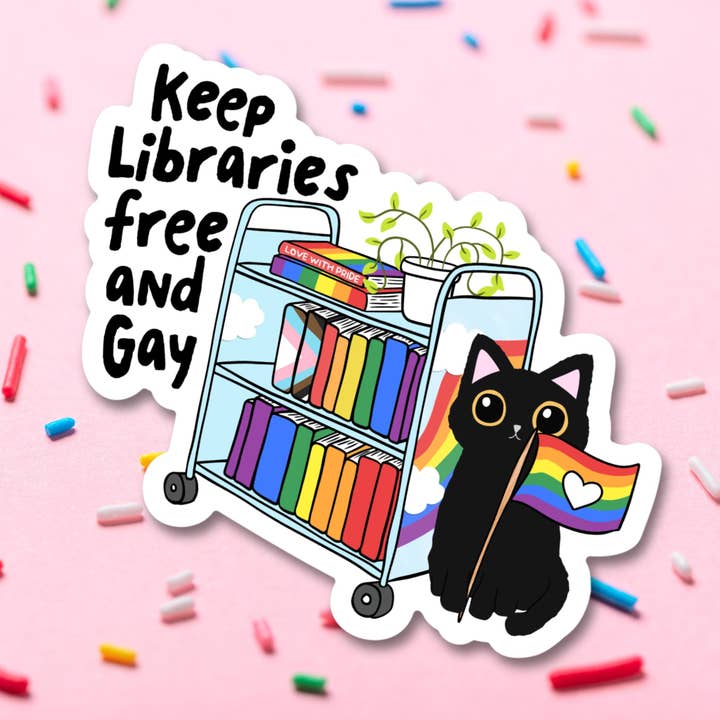 Sprinkles Studios - Wholesale Sticker - Keep Libraries Free & Gay Pride Vinyl Sticker