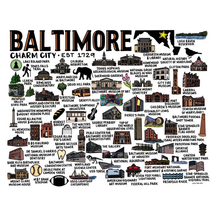Baltimore Map Print Color for wholesale by Whereabouts Shop