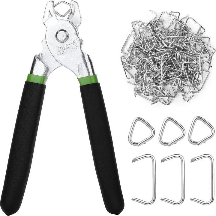 Hog Ring Pliers Kit, 110 Pack 3/4" Galvanized Hog Rings with 1 Hog Ring Pliers, Hog Rings and Pliers, Hog Ring Pliers for Fencing, Automotive Upholstery Hog Rings and Pliers and other Purchase Wholesale pliers. Free Returns & Net 60 Terms on Faire trending on Faire.