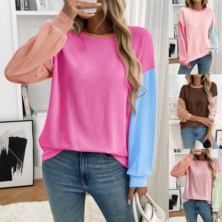Masyal – wholesale Sweatshirt – Women's – Autumn Winter Casual Color Block Pullover Sweatshirt4