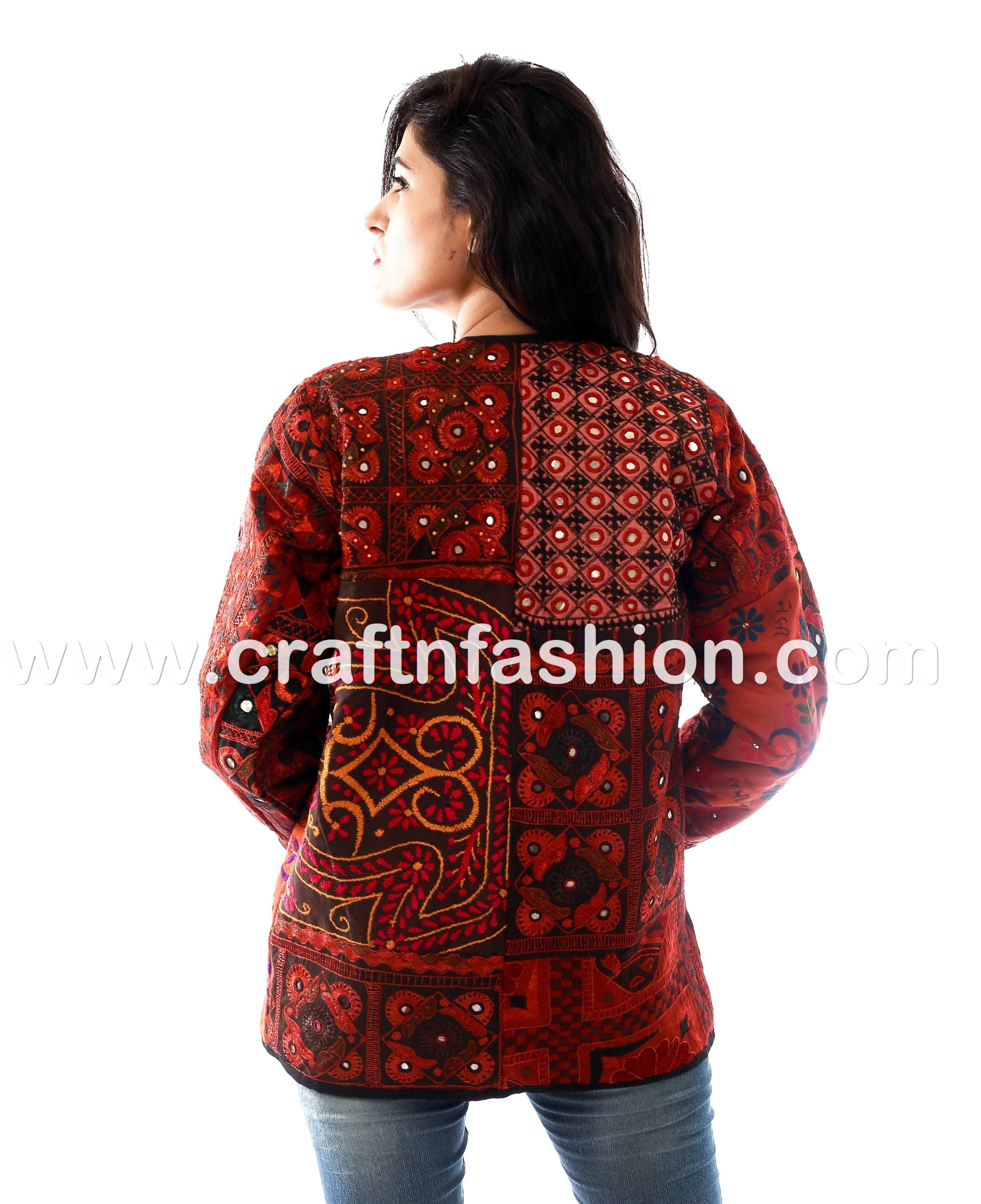 Meghcraft - Vente Veste – femme - Manteau indien vintage brodé en patchwork miroir2