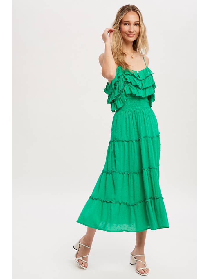 Bluivy – Großhandel Kleid – Damen – GESTUFTES MIDIKLEID MIT SCHWEIZER PUNKTEN UND RÜSCHEN19