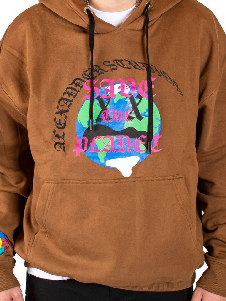 bruine hoodie „save the planet” voor wholesale door Alexander Studios