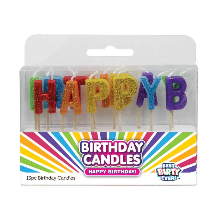 Happy Birthday Letters Rainbow Glitter Birthday Candles for wholesale by JFL Enterprises