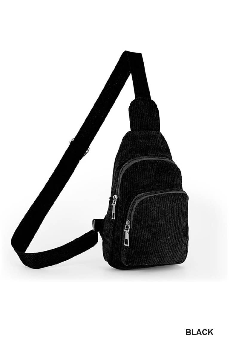 Vanilla Monkey - Wholesale Crossbody Bag - Women's - Corduroy Vintage Double Pocket Crossbody Sling Bag0