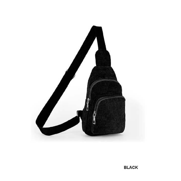 Vanilla Monkey - Wholesale Crossbody Bag - Women's - Corduroy Vintage Double Pocket Crossbody Sling Bag