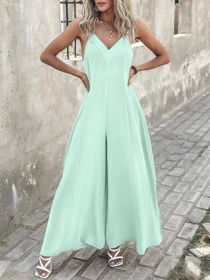 mono de pernera ancha con detalle anudado para venta al por mayor de Queen Fashion