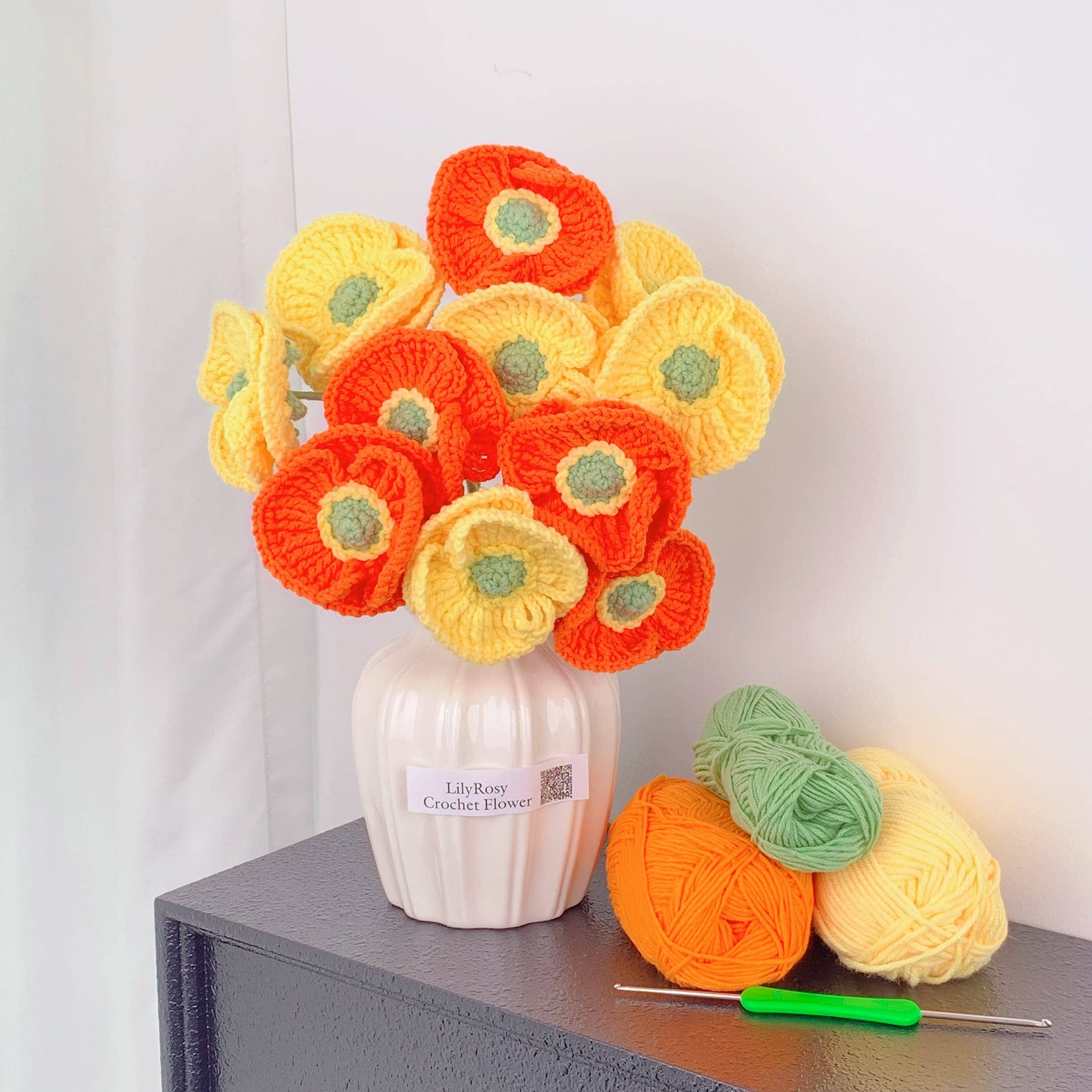 Lilyrosy（Duty free) – Flores artificiais por atacado – Crochet Corn Poppys, Presentes Feitos à Mão para qualquer ocasião1
