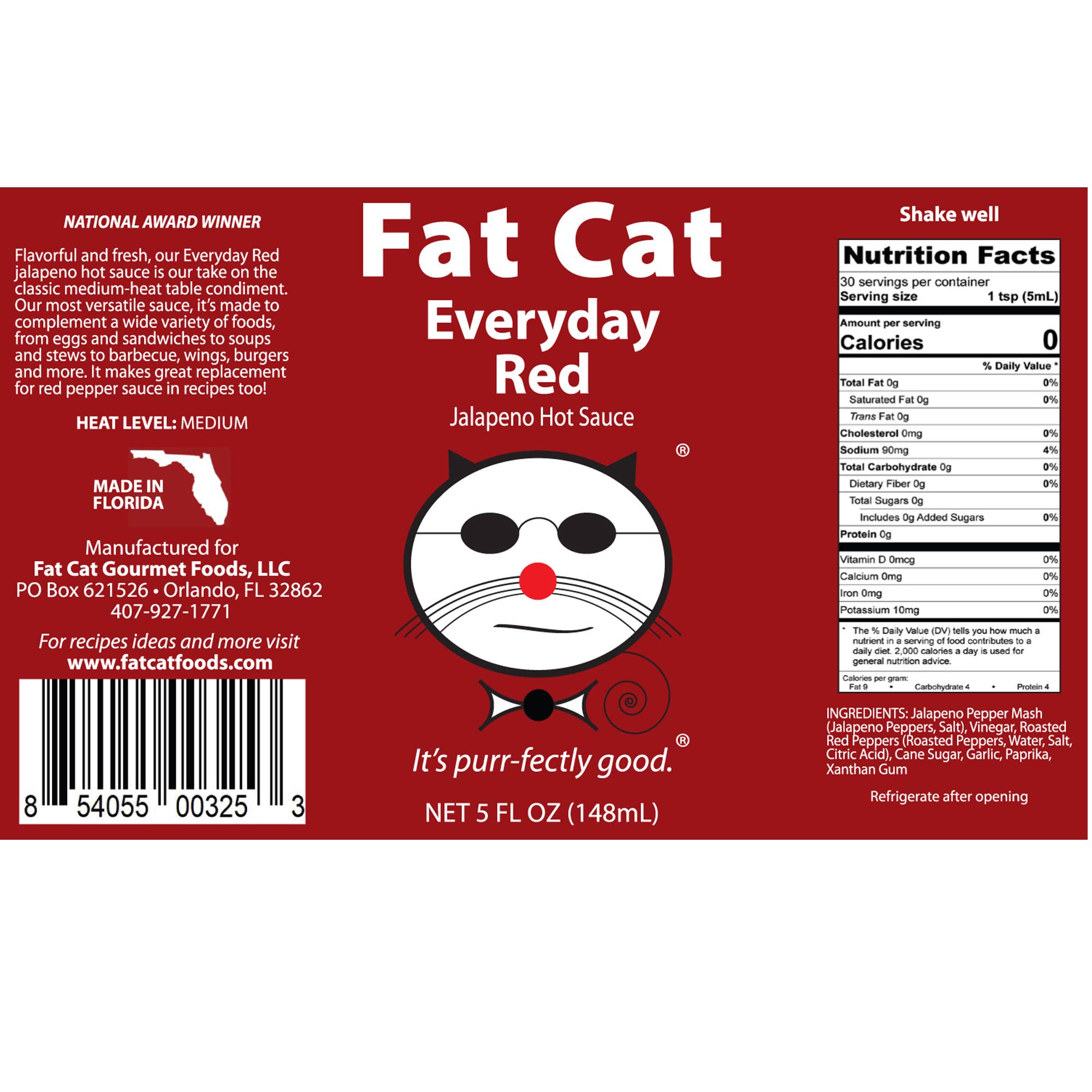 Fat Cat - Wholesale Hot Sauce - Everyday Red Jalapeno Hot Sauce (1/2 Case - 6 ct)1